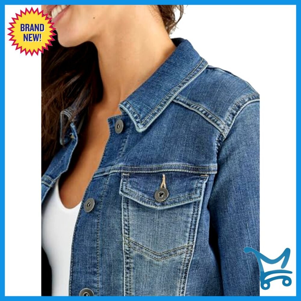 Stretch Denim Jacket Classic Wardrobe Staple Button Closure Soft Cotton Blend - Picture 3 of 6